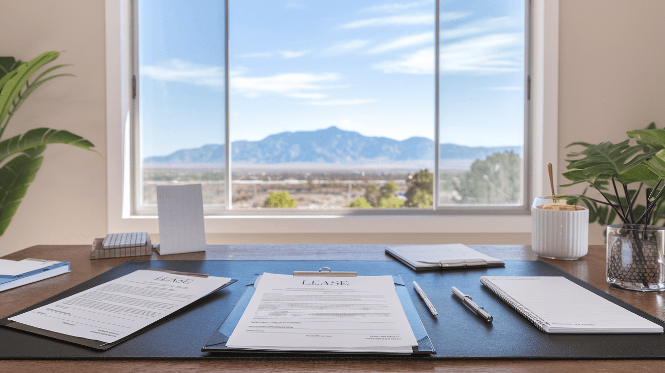 A charming 1940s bungalow-style rental home on a tree-lined street in Nob Hill, Albuquerque, with a xeriscaped front yard and warm afternoon light