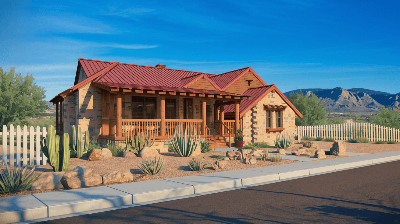 A well-maintained Four Hills Albuquerque home with territorial-style architecture, desert landscaping, and the Sandia Mountains visible in the background under a blue New Mexico sky